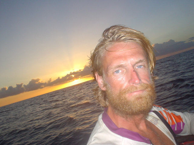 Phillip Carrington at sunset on the Atlantic crossing